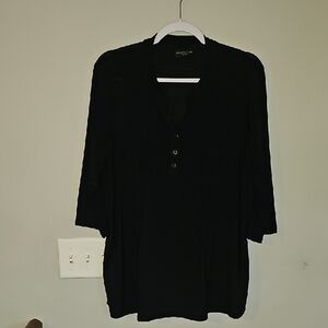 Elie Mccarthy Womens Blaclk Plus Sz Top. Black With Buttons, Sz 2x
